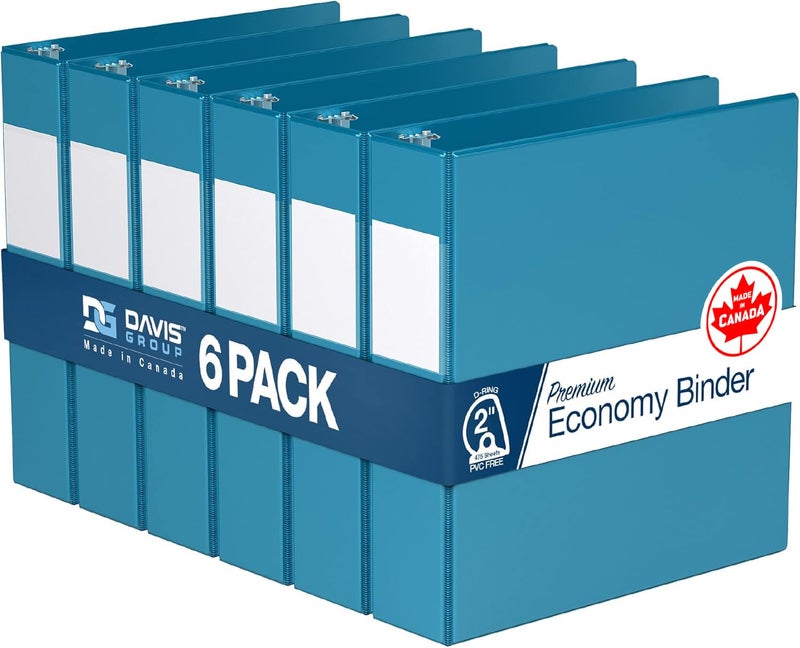 Davis Group Premium Economy 6-Pack 3-Ring Binders for School or Office, D-Ring Binders, 2 Inch, Turquoise - Image 1